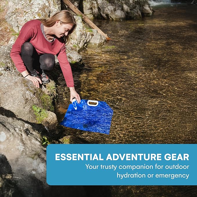 ACOWAY Collapsible Water Storage Container Bag, 2 Units - Blue and White (2.6 gal Each) - Portable Camping and Emergency Water Jug with Spout for Hydration, Outdoors, and Disaster Preparedness