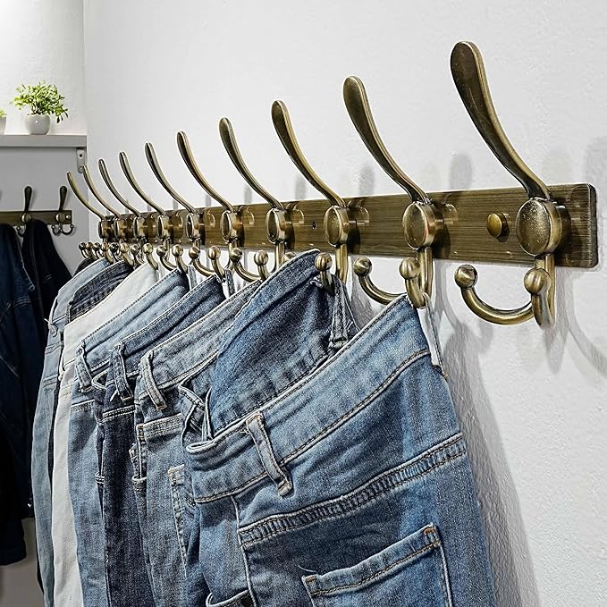Dseap MaxStrong 2.0 Coat Rack Wall - 37” Long 10 Tri Hooks - Ultra Heavy-Duty Stainless Steel Wall Mount Coat Hanger, Hook Rail for Clothes Hats Jacket Towels Bronze
