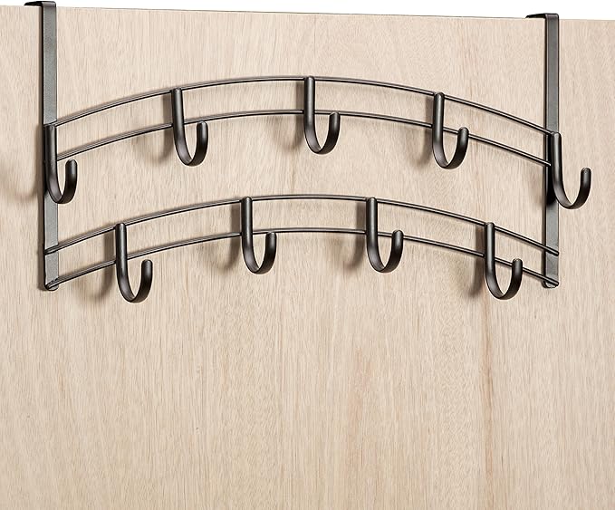 LYNK Professional® Home™ Over Door Hooks Rack - 9 Hook Over Door Hanger - Over Door Towel Rack - Hanging Towels or Clothes - Bathroom, Bedroom or Laundry Room - Lifetime Ltd. Warranty - Bronze