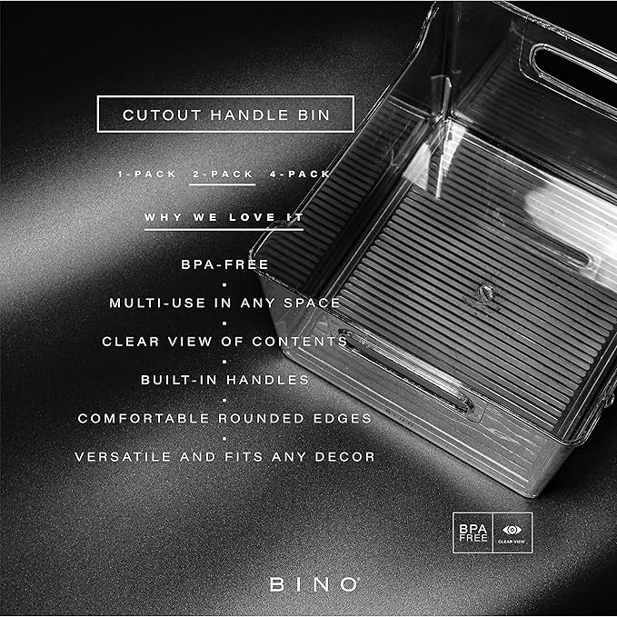 BINO | The Lodge Collection | Plastic Storage Bins - 2 Pack | Multi-Use Organizer With Built-In Handles | BPA-Free | for Pantry, Home, Fridge, and Freezer Organization-NeatNest