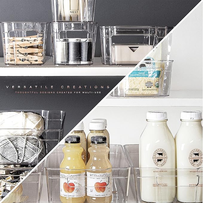 BINO | Stackable Storage Bins, Small - 2 Pack | THE STACKER COLLECTION | Clear Plastic | Built-In Handles | BPA-Free | Containers for Organizing Kitchen Pantry | Multi-Use Organizer-NeatNest