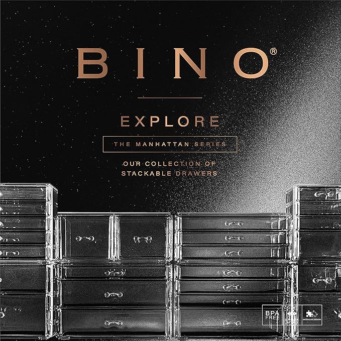 BINO THE MANHATTAN SERIES Acrylic Makeup Drawer Organizer- 2 Drawer Short | Clear Beauty Organizers and Storage| Cosmetic & Makeup Drawer| Home Organization| Jewelry & Vanity Accessories Drawers-NeatNest