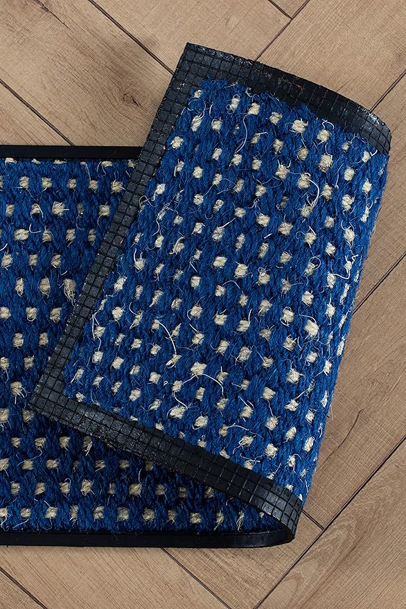 Anji Mountain AMB0BT2F-010 Black Rubber Boot/Shoe Tray with Coir, Fits 2 Pair (24.5" Wide), Blue & Ivory Insert