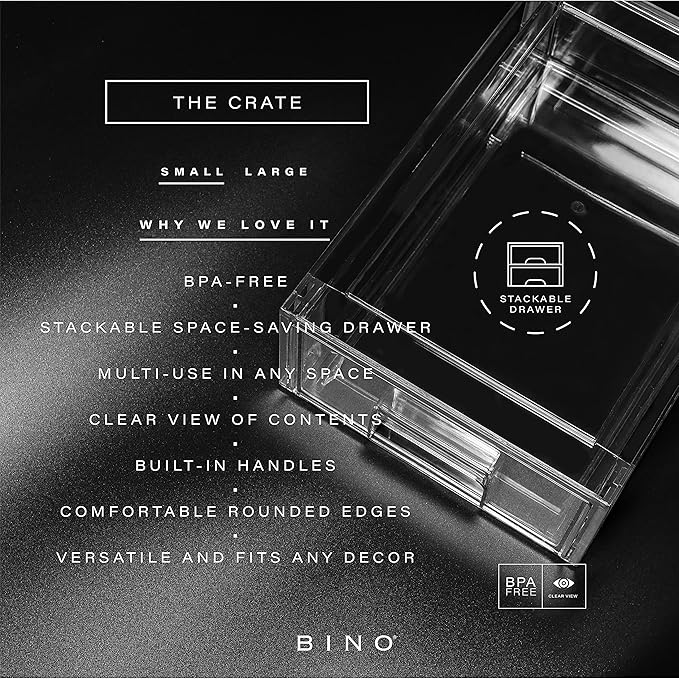 BINO | Stackable Storage Drawers, Small - Clear | THE CRATE COLLECTION | Storage Bins With Drawers | Bathroom Organizers | Under Sink Organizer | Vanity Cabinet Home Organization-NeatNest
