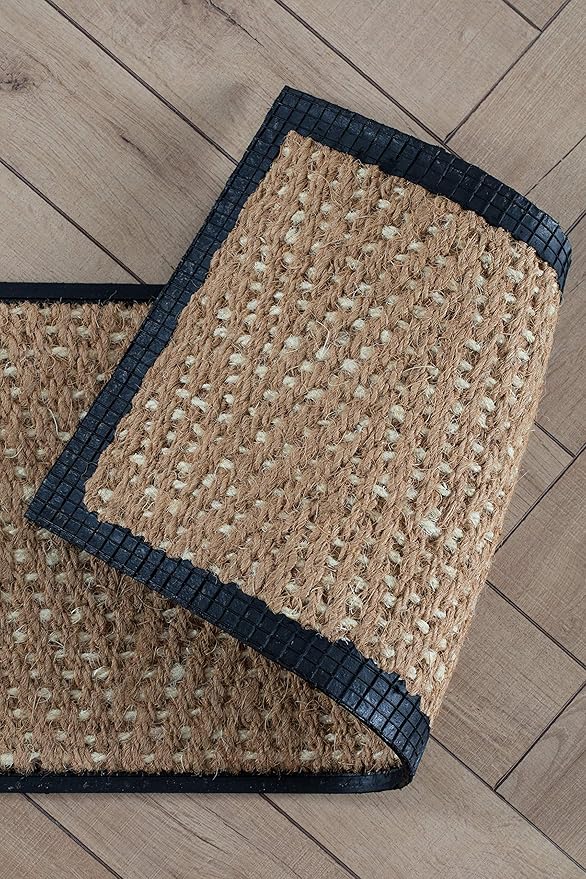 Anji Mountain Heavy Duty Waterproof Rubber Shoe Storage Mat Organizer/Boot Storage Tray Multi Use for Entryway with Coir, Tan and Khaki Insert, Fits 2 Pair (24.5" Wide)