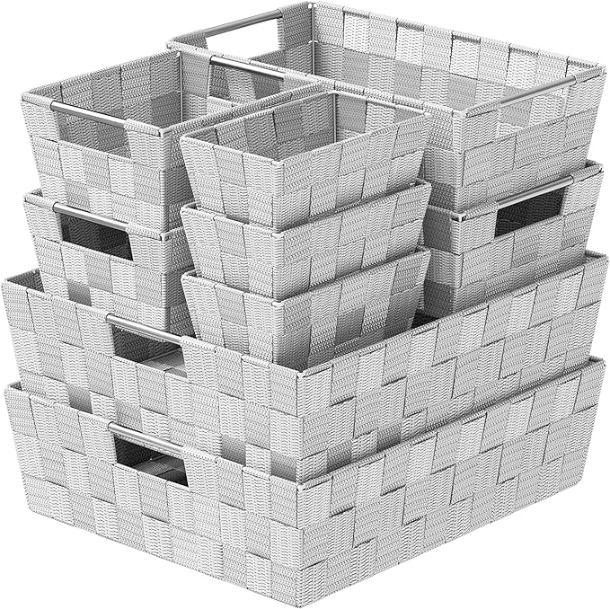 Baskets For Organizing Set Of 9 Grey - Storage Baskets For Shelves - Perfect Closet Organizer Bins, Bathroom Basket, and Pantry Basket - Small Storage Bins For Shelves - Bin For Organization-NeatNest