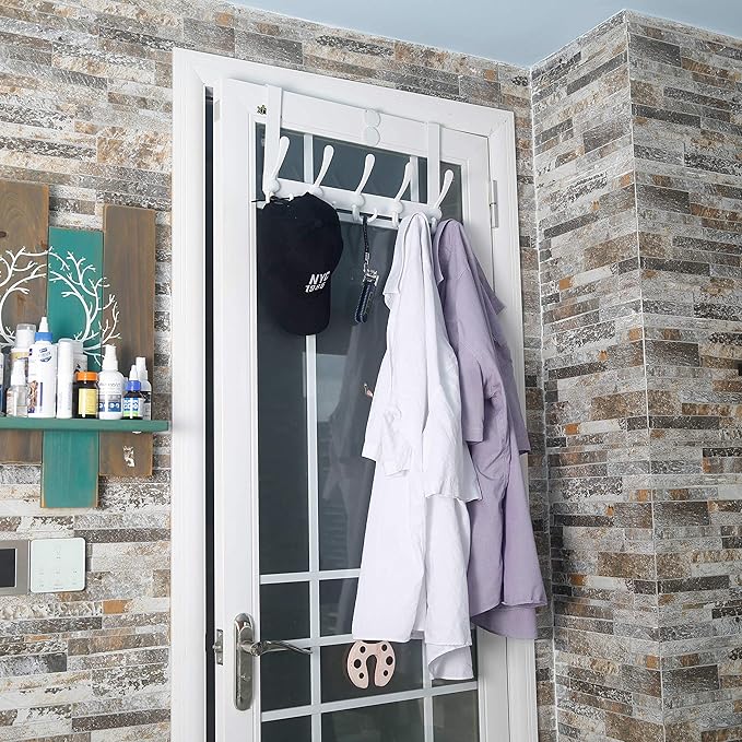 Dseap Over The Door Hook Hanger - 5 Tri Hooks, Heavy Duty Over The Door Towel Rack Coat Rack for Clothes Jacket, Hat Towel, White
