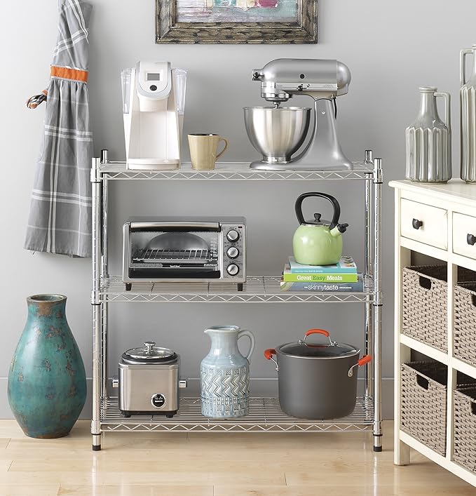 Whitmor 3 Tier Shelving Unit, Metal Storage Shelves, 400 lbs Capacity per Shelf, 1200 lbs Total, Durable Heavy Duty Shelf for Kitchen, Garage, Plant, 36"L x 14"W x 36"H, Chrome-NeatNest