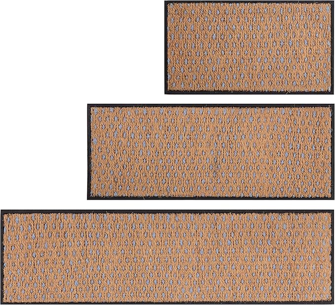 Anji Mountain AMB0BT2F-007 Black Rubber Boot/Shoe Tray with Coir, Fits 2 Pair (24.5" Wide), Tan & Blue Insert