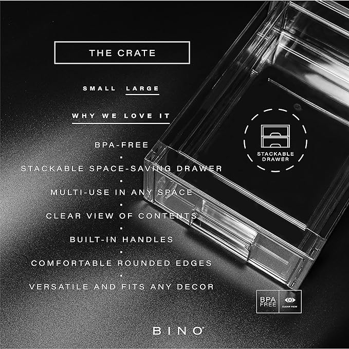 BINO | Stackable Storage Drawers, Large - Clear | THE CRATE COLLECTION | Storage Bins With Drawers | Bathroom Organizers | Under Sink Organizer | Vanity Cabinet Home Organization-NeatNest