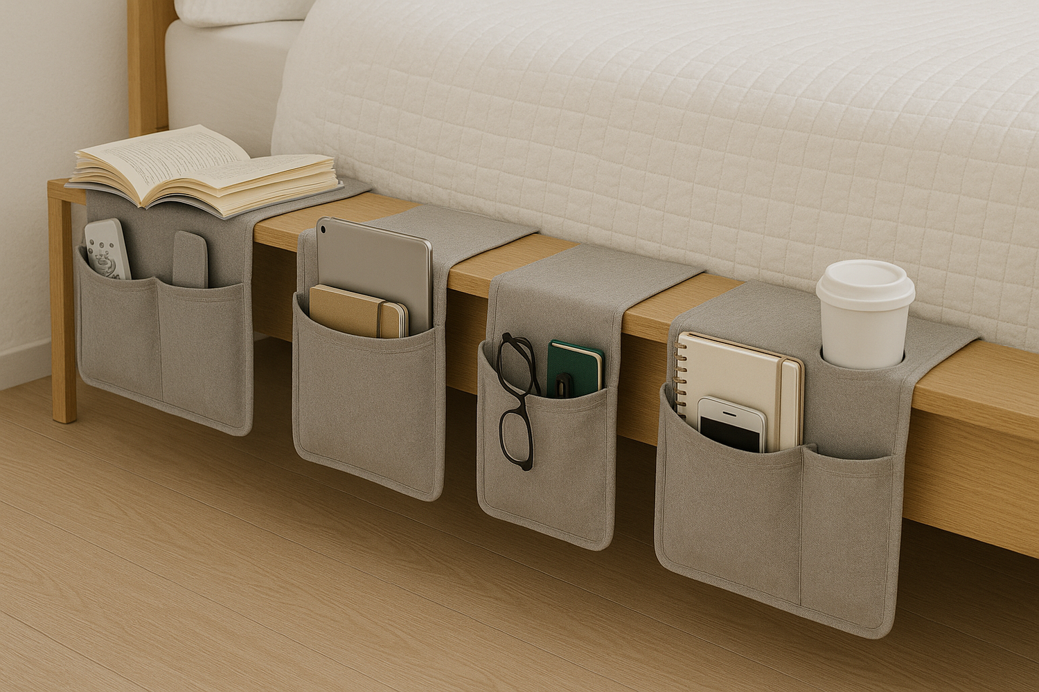 Hanging fabric bedside storage caddy