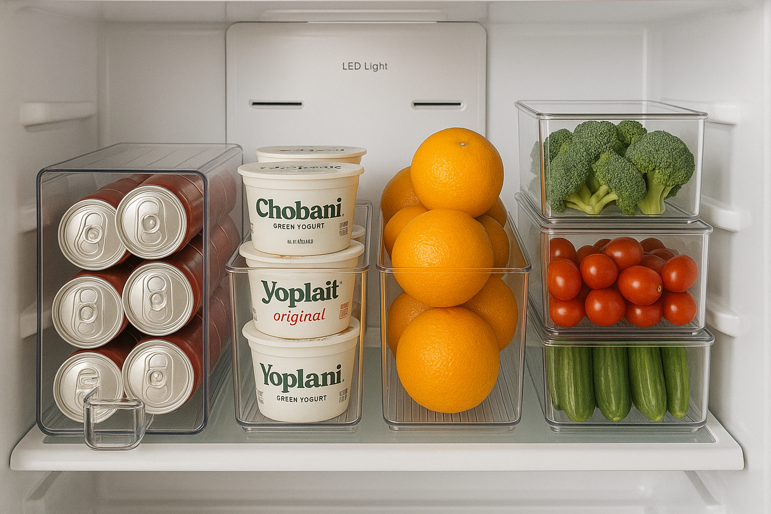 Clear fridge storage bins and trays