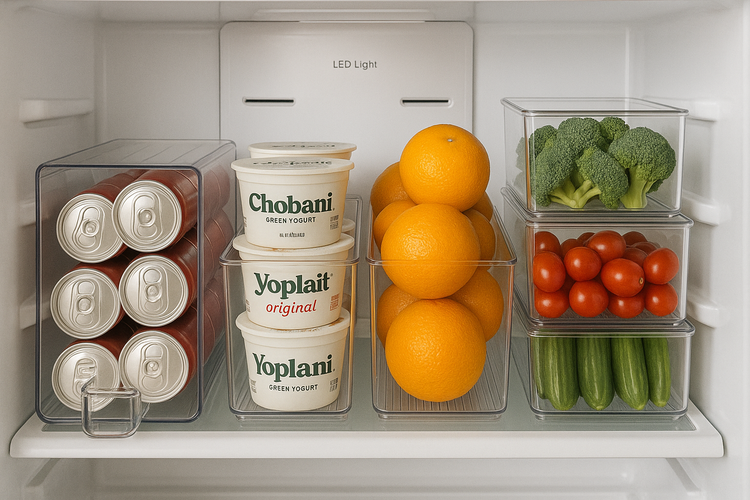 Clear fridge storage bins and trays