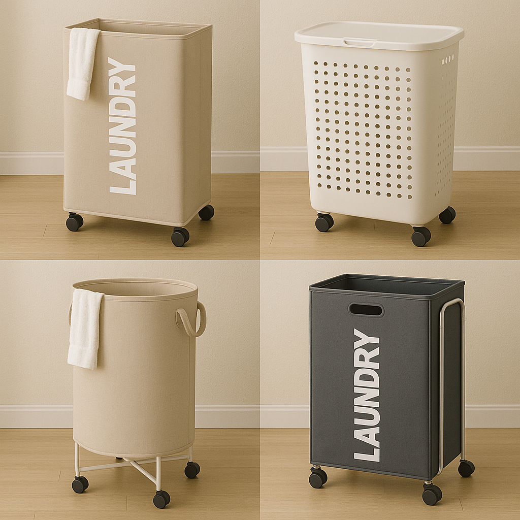 Wheeled laundry basket with handle and compartments