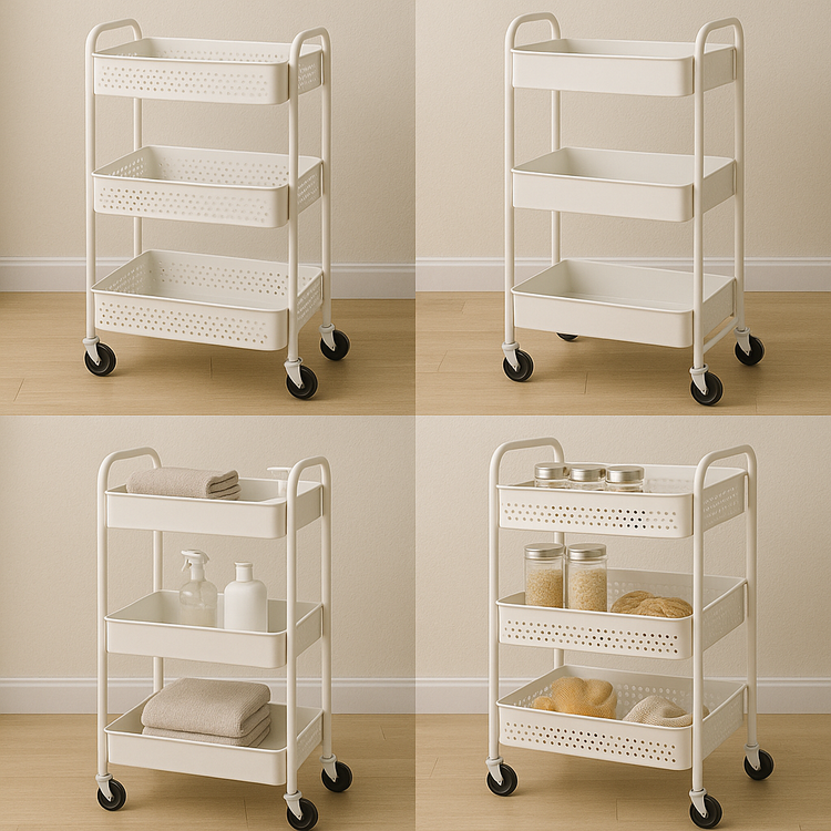 Multi-tier rolling storage carts with wheels
