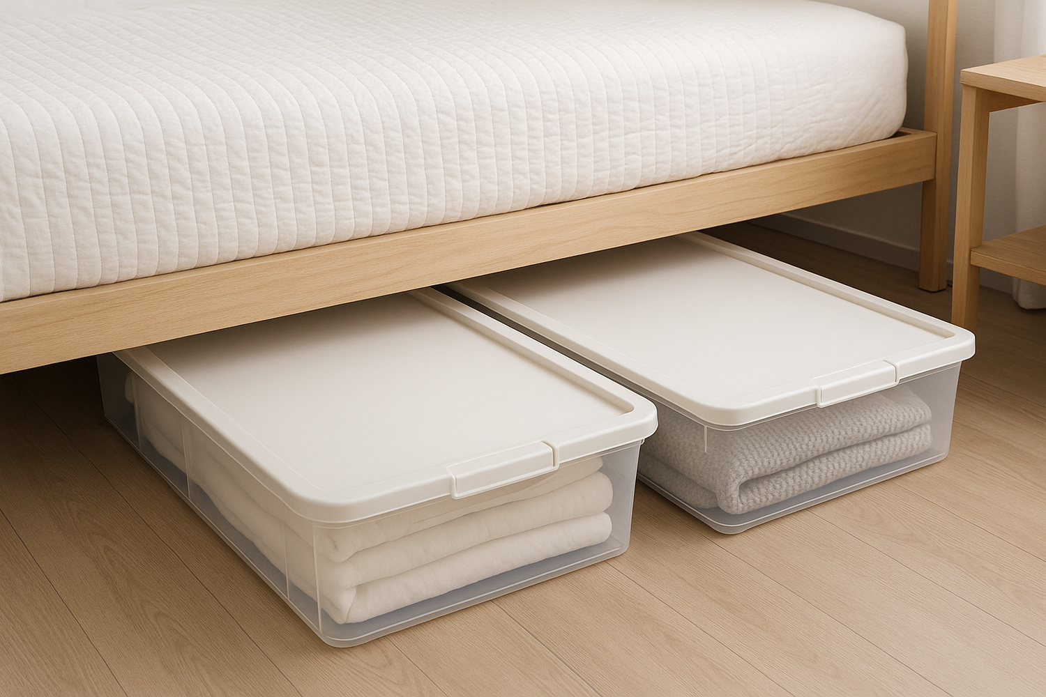 Low-profile storage bins for under-bed organization