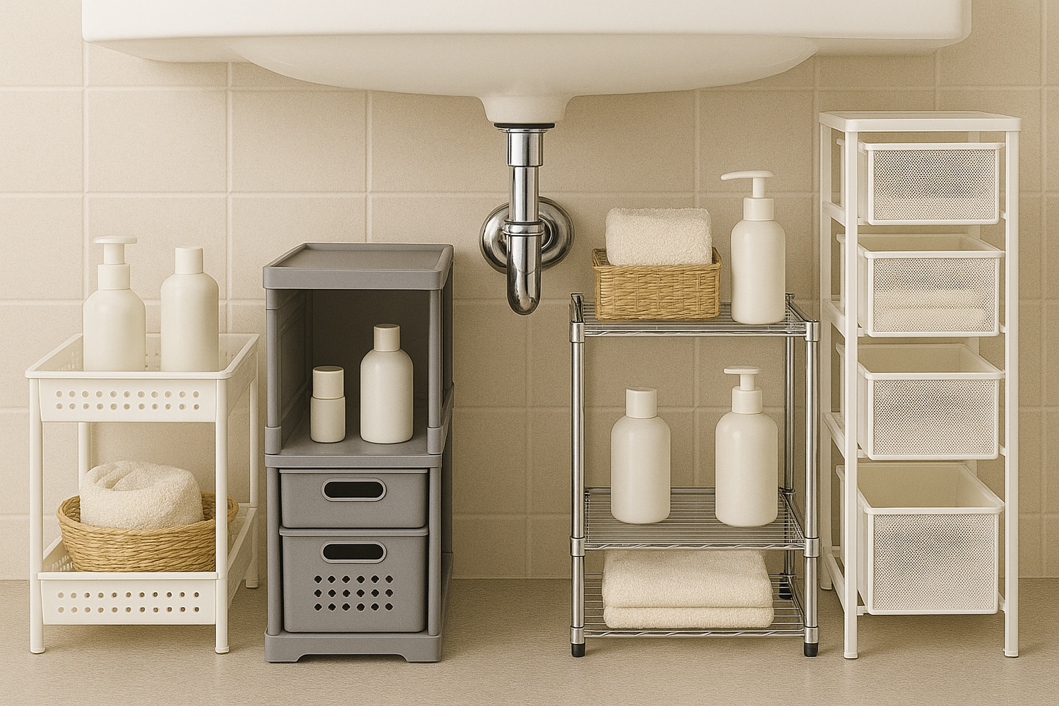 Adjustable storage racks under the bathroom sink