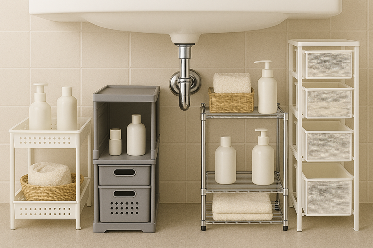 Adjustable storage racks under the bathroom sink