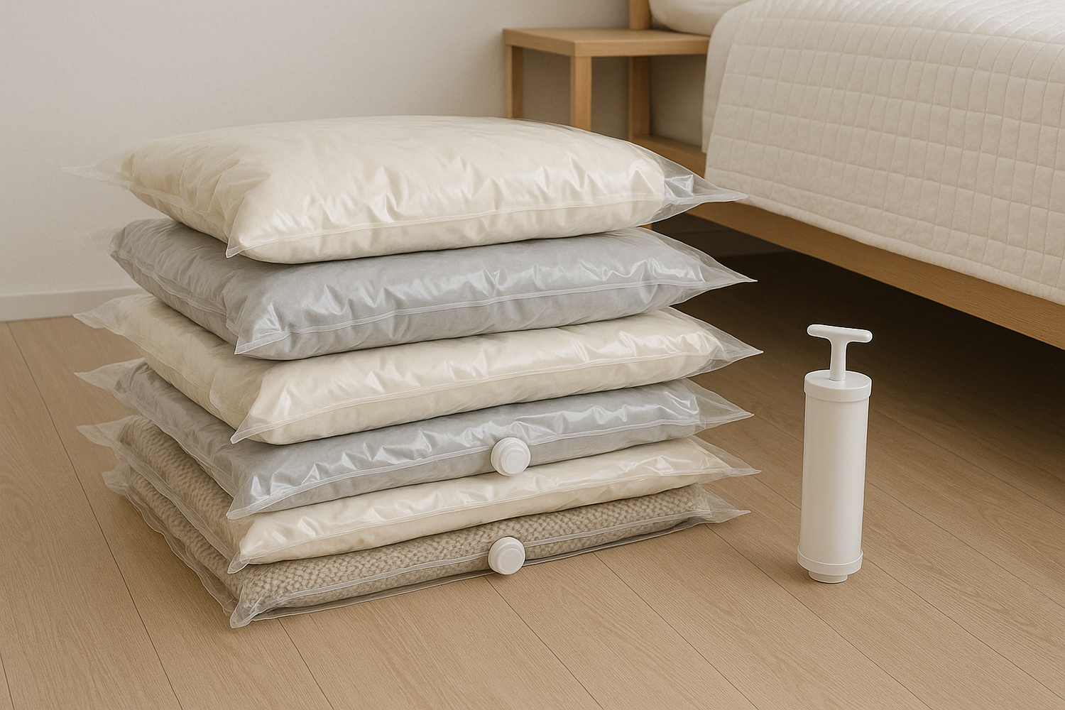 Vacuum compression bags for space-saving storage