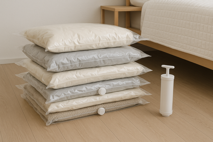 Vacuum compression bags for space-saving storage