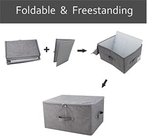 Folding Storage Box with Zip Lid and Handles, Rigid Storage Baskets With Linen Fabric& Plastic Board, Closet Shelf Drawers,Dark Gray, 2 pcs-NeatNest