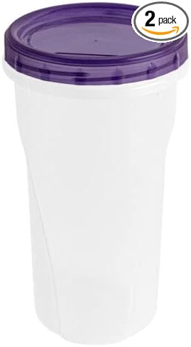 HomeyGear [48 Oz - Purple - 2 Pk] Large Deli Food Storage Screw And Seal Containers 48 Oz Stackable Reusable Mirowave Dishwasher Safe Quality Plastic Twist Cap Canisters 2 Pack