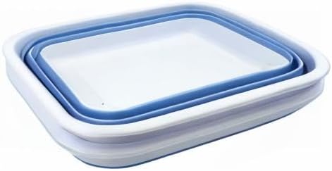 SAMMART 12L (3.17Gallon) Collapsible Tub - Portable Outdoor Picnic Tray - Portable Washing Basin - Space Saving Plastic Washtub (White/Baby Blue (Set of 2))