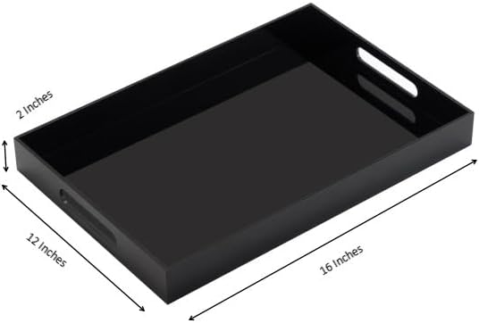 Glossy Black Sturdy Acrylic Serving Tray with Handles-12x16Inch-Serving Coffee,Appetizer,Breakfast,Butler-Kitchen Countertop Tray-Makeup Drawer Organizer-Vanity Table,Ottoman Trays-DecorativeTray-NeatNest