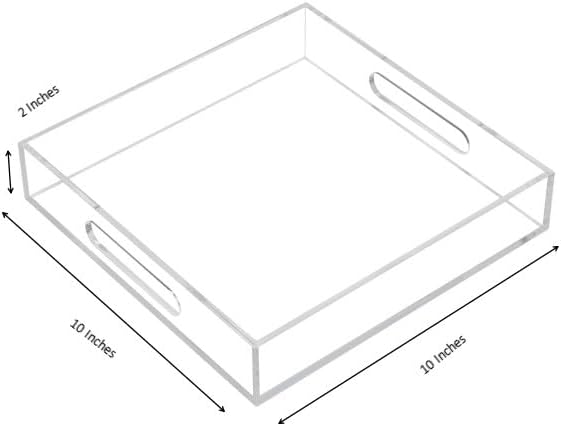 Clear Sturdy Acrylic Serving Tray with Handles - 10x10Inch - Coffee, Appetizer, Breakfast, Butler Tray - Kitchen Countertop & Vanity Table Organizer-NeatNest