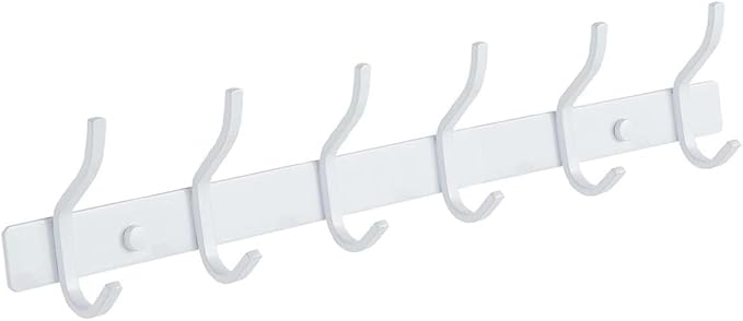 AZW Coat Rack Wall Mount,Heavy Duty Stainless Steel Metal Coat Hooks Hanging for Robes Bags Keys Hat Clothes and Bathroom Door Towels Hanger(White 6 Hooks)-NeatNest