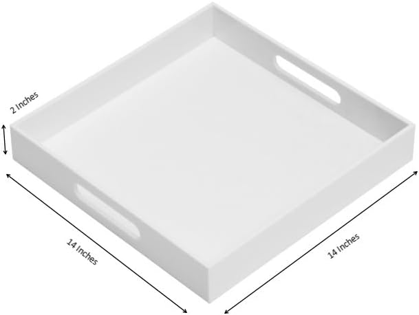 Glossy White Sturdy Acrylic Serving Tray with Handles-14x14Inch-Serving Coffee,Appetizer,Breakfast,Butler-Kitchen Countertop Tray-Makeup Drawer Organizer-Vanity Table-Ottoman Tray-NeatNest