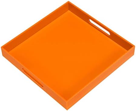 Orange Sturdy Acrylic Serving Tray with Handles-12x12Inch-Serving Coffee,Food,Breakfast,Butler-Kitchen Countertop Tray-Makeup Drawer Organizer-Vanity Table,Ottoman Tray-Decorative Tray-NeatNest