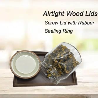 Clear Glass Storage Canister with Airtight Wooden Screw Lid 25oz/750g 2 PACK with Tray,Decorative Container Jar for Coffee,Spice,Candy,Salt,Cookie,Condiment,Pepper,Sugar,Overnight Oatmeal-NeatNest