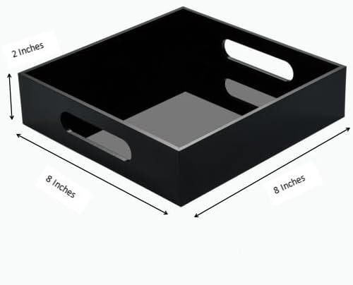 Black Sturdy Acrylic Tray with Handles-8x8 Inch- Countertop Organizer Tray for Kitchen,Bathroom,Office- Storage Box for Cosmetics, Jewelry,Toiletries,Toy,Gadgets-NeatNest