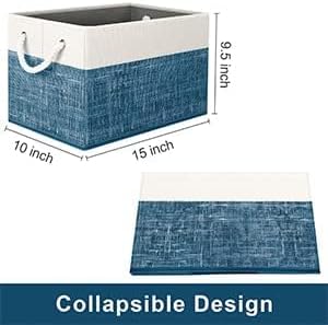 Fab totes Storage Bins [3-Pack], Foldable Storage Baskets for Organizing Toys, Books, Shelves, Closet, Large Storage Box with Rope Handles, Sturdy Organizer Bins, White & Blue-NeatNest