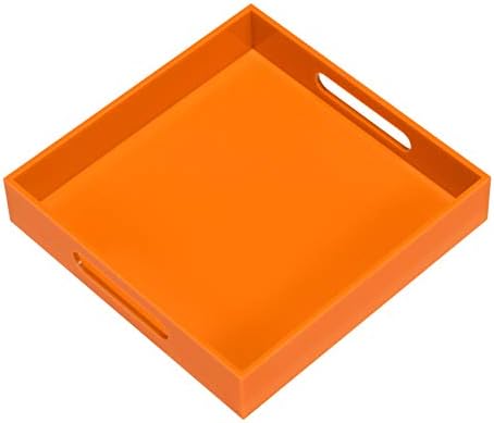 Orange Sturdy Acrylic Serving Tray with Handles-10x10Inch-Serving Coffee,Food,Breakfast,Butler-Kitchen Countertop Tray-Makeup Drawer Organizer-Vanity Table,Ottoman Tray-Decorative Tray-NeatNest