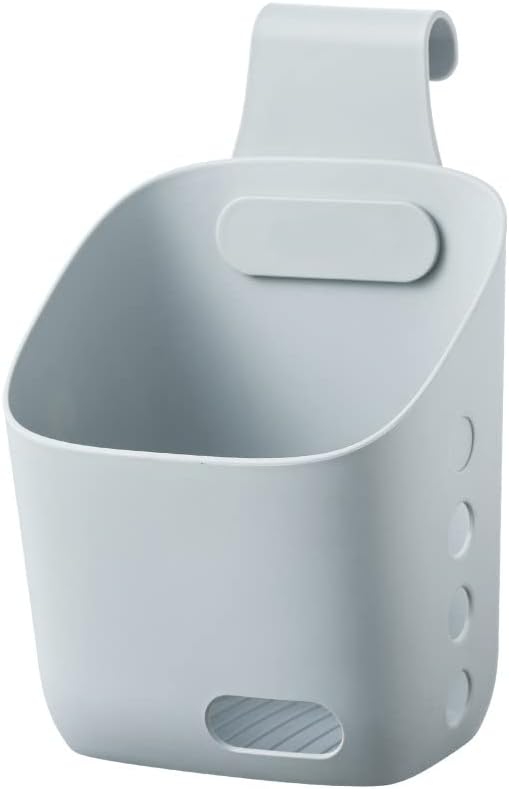 Plastic Hanging Basket Kitchen Storage organizer, Basket with Detachable hook, Hang it behind a door or on a railing, Over the Cabinet Door (Grey, Small-2 Pack)
