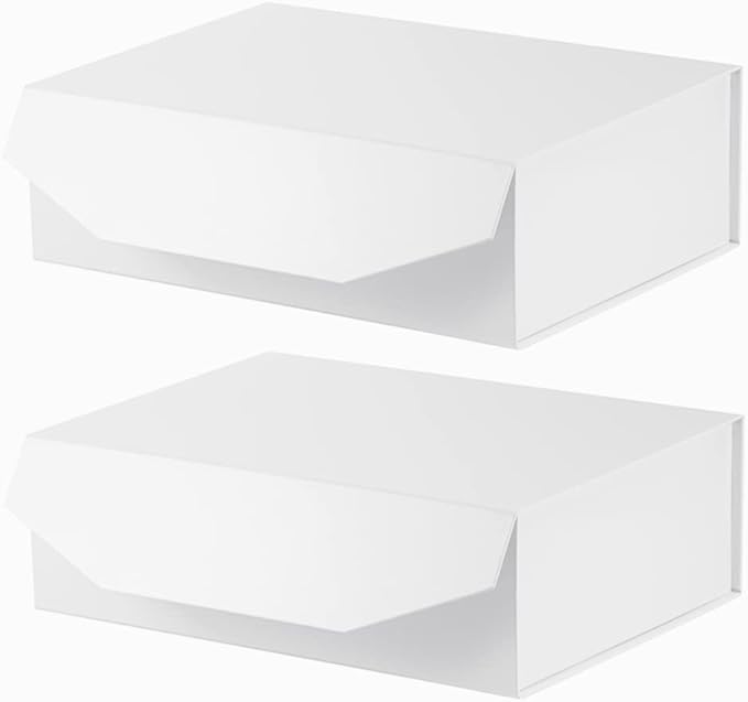 2Pcs 13x9x4 Inches White Gift Boxes with Lids for Presents Magnetic gift box White Large Gift Box for Bridesmaid Proposal，Groomsman (Glossy White)-NeatNest
