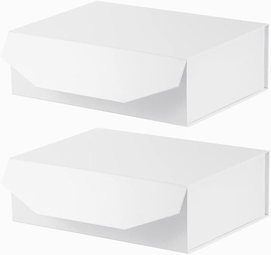 2Pcs 13x9x4 Inches White Gift Boxes with Lids for Presents Magnetic gift box White Large Gift Box for Bridesmaid Proposal，Groomsman (Glossy White)-NeatNest