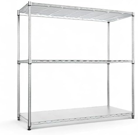 3 Tier NSF Wire Shelf Shelving Unit, 18 x 48 x 48 Inch 1050lbs Capacity Heavy Duty Adjustable Storage Metal Rack with Leveling Feet & Shelf Liners, Ideal for Garage, Kitchen, Office and More - Chrome