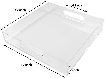 Clear Sturdy Acrylic Serving Tray with Handles - 12x12Inch - Coffee, Appetizer, Breakfast, Butler Tray - Kitchen Countertop & Makeup Drawer Organizer-NeatNest