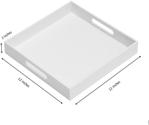 Glossy White Sturdy Acrylic Serving Tray with Handles-12x12Inch-Serving Coffee,Appetizer,Breakfast,Butler-Kitchen Countertop -Cosmetics Organizer-Vanity Table Tray-Ottoman Tray-Decorative-NeatNest