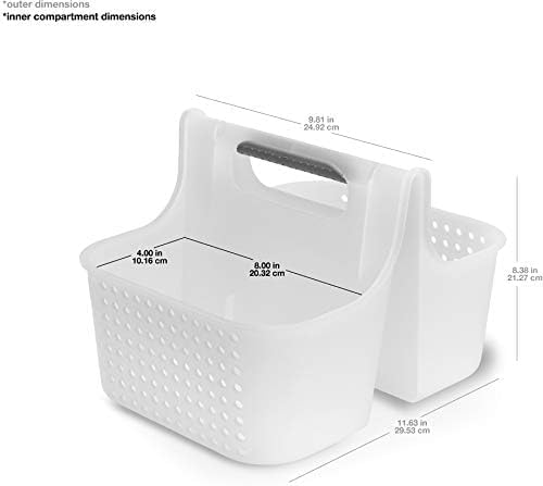 Madesmart 2-Compartment Soft Grip Shower Tote for Bathroom Organization, Plastic Storage Shower Caddy Bucket, Large, Frost