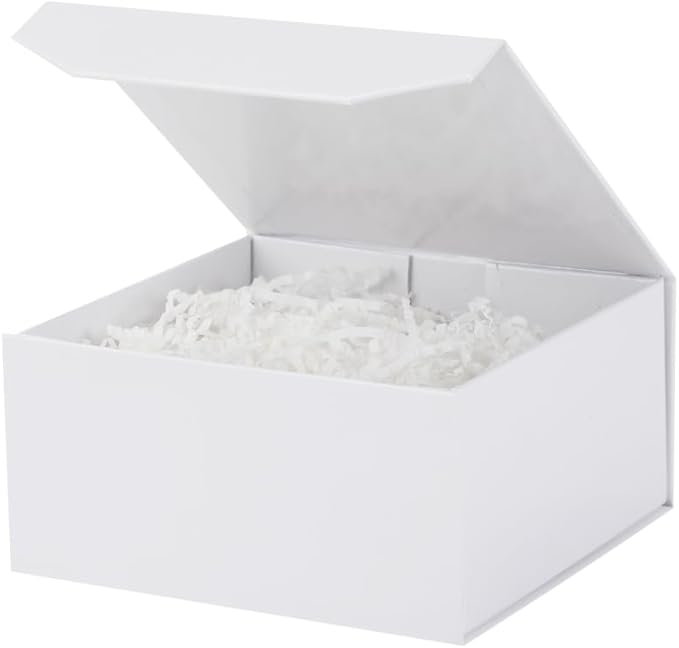 6 Pcs Small White Gift Box 6x6x3 Inch Magnetic Gift Box Small Magnetic Box with Crinkle Paper White Small Gift Box with Shredded Paper Luxury Gift Boxes with Lids for Presents-NeatNest