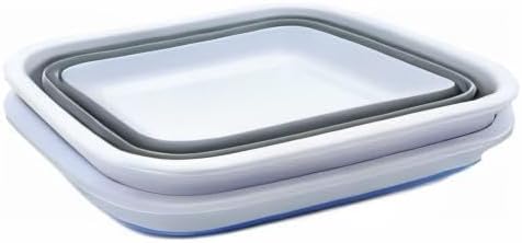 SAMMART 12L (3.17Gallon) Collapsible Tub - Portable Outdoor Picnic Tray - Portable Washing Basin - Space Saving Plastic Washtub (Grey + Baby Blue (Set of 2))