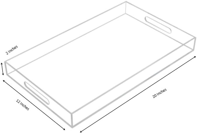 Clear Sturdy Acrylic Serving Tray with Handles-12x20Inch-Serving Coffee,Appetizer,Breakfast,Butler-Kitchen Countertop Makeup Drawer Organizer-Vanity Table Ottoman Tray-Decorative Tray-NeatNest