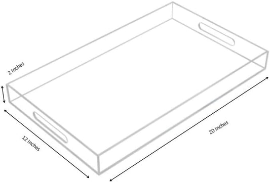 Clear Sturdy Acrylic Serving Tray with Handles-12x20Inch-Serving Coffee,Appetizer,Breakfast,Butler-Kitchen Countertop Makeup Drawer Organizer-Vanity Table Ottoman Tray-Decorative Tray-NeatNest