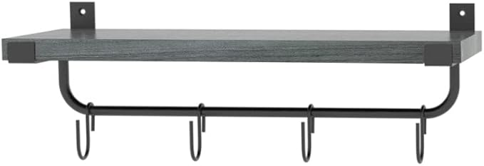 Mkono Mug Holder Wall Mounted Coffee Mug Rack Set of 2 Rustic Floating Shelf for Coffee Bar Accessories Wood Tea Cup Hooks Hanger for Organizing Cooking Utensils, Home Kitchen Decor, Grey