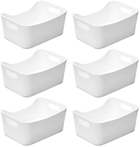 YBM HOME Storage Bins - Open Plastic Organizers and Storage Basket for Kitchen Pantry Organization, Under Sink Bathroom Storage, Toy Baskets, Food Storage Box Containers (Small - 6 Pack, White)