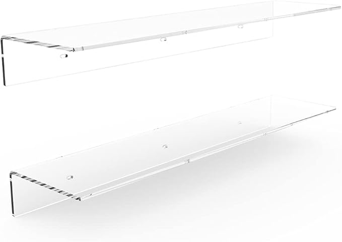 24 Inches Clear Floating Shelves for Wall, Acrylic Long Wall Shelf, Wall Mounted Shelves for Plants, Speaker, Radio, Funko Pop, Stuffed Animal, Books, Cosmetics, Toiletries, 2 Pack (24 Inch)-NeatNest